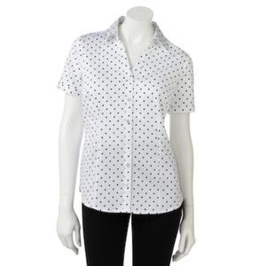 Polka Dot Short Sleeve Button Down Top - M